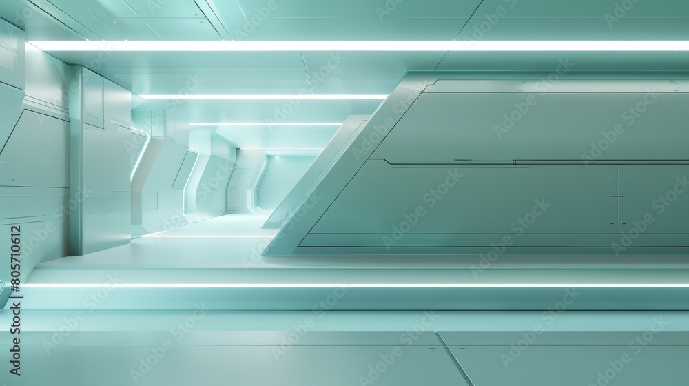 Immerse yourself in the futuristic allure of light-colored sci-fi design external panels in a wide format, Ai Generated.