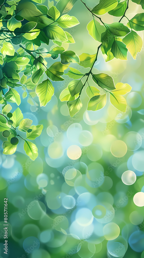 Spring background, green tree leaves on blurred background,vector image. Spring background, green tree leaves on blurred background,vector image.