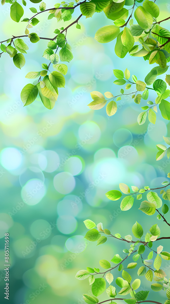 Spring background, green tree leaves on blurred background,vector image. Spring background, green tree leaves on blurred background,vector image.