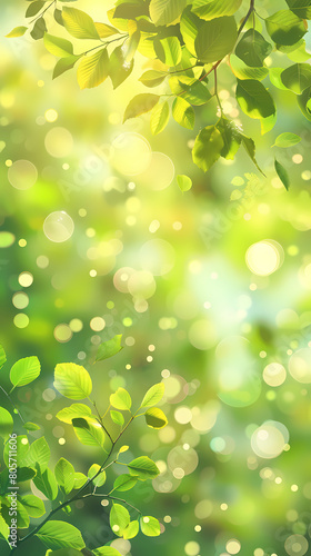 Spring background, green tree leaves on blurred background,vector image.