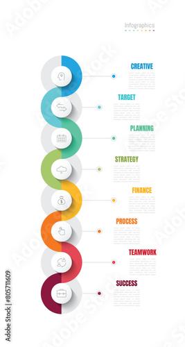 Infographic 8 options design elements for your business data. Vector Illustration.