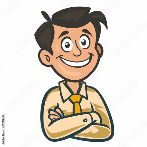 Confident Businessman Cartoon Character with Welcoming Smile in Casual Attire