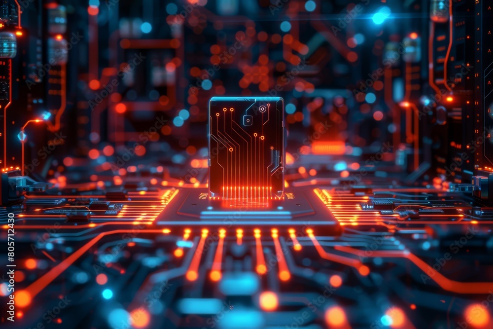 CPU processor microchip circuit board illustration created with generative ai CPU processor microchip circuit board illustration created with generative ai