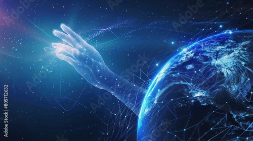 human hand touching globe. Digital Globe image. future