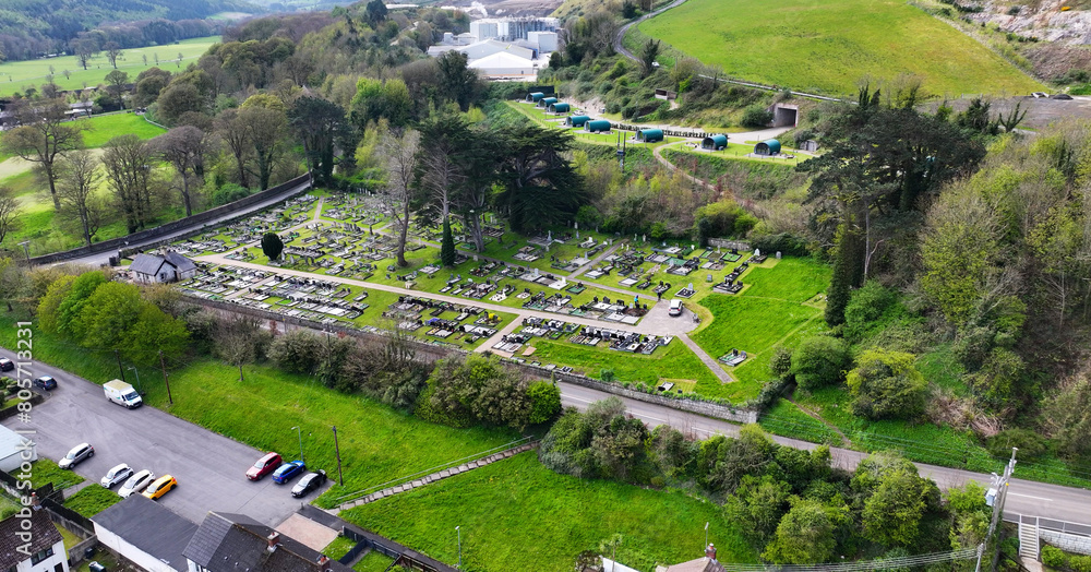Aerial view of Glenarm Cemetery Graveyard Co Antrim Northern Ireland