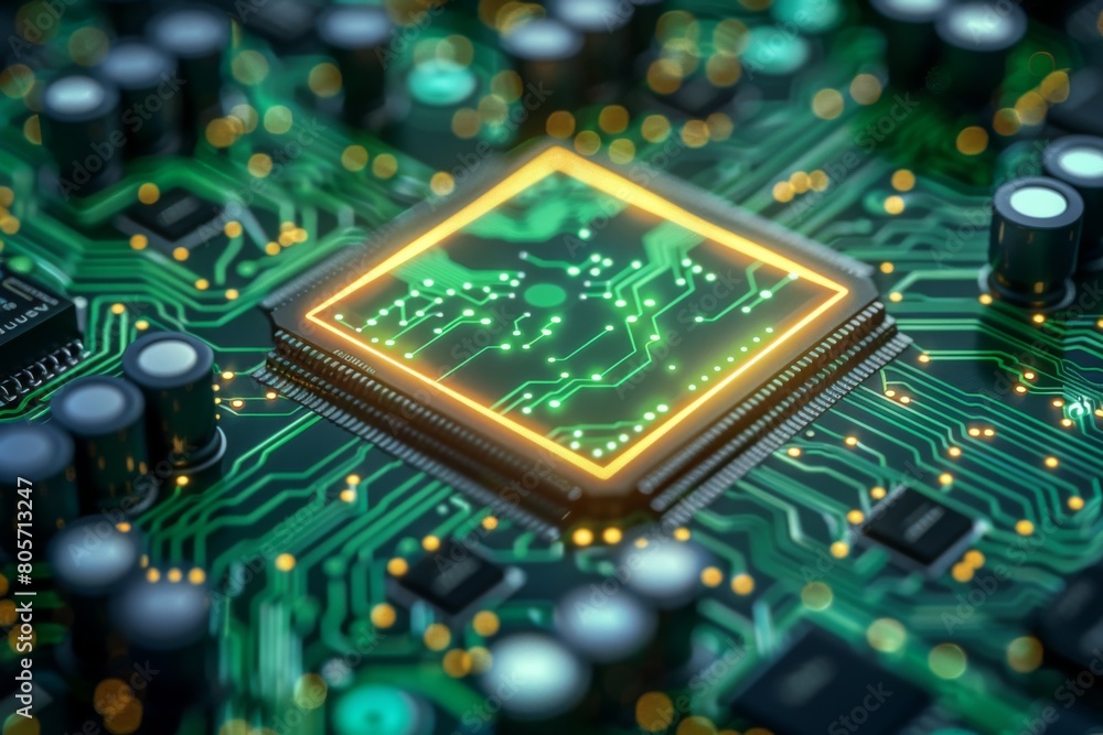 Obraz premium CPU processor microchip circuit board illustration created with generative ai