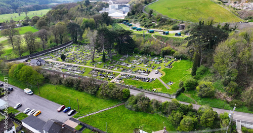 Aerial view of Glenarm Cemetery Graveyard Co Antrim Northern Ireland photo