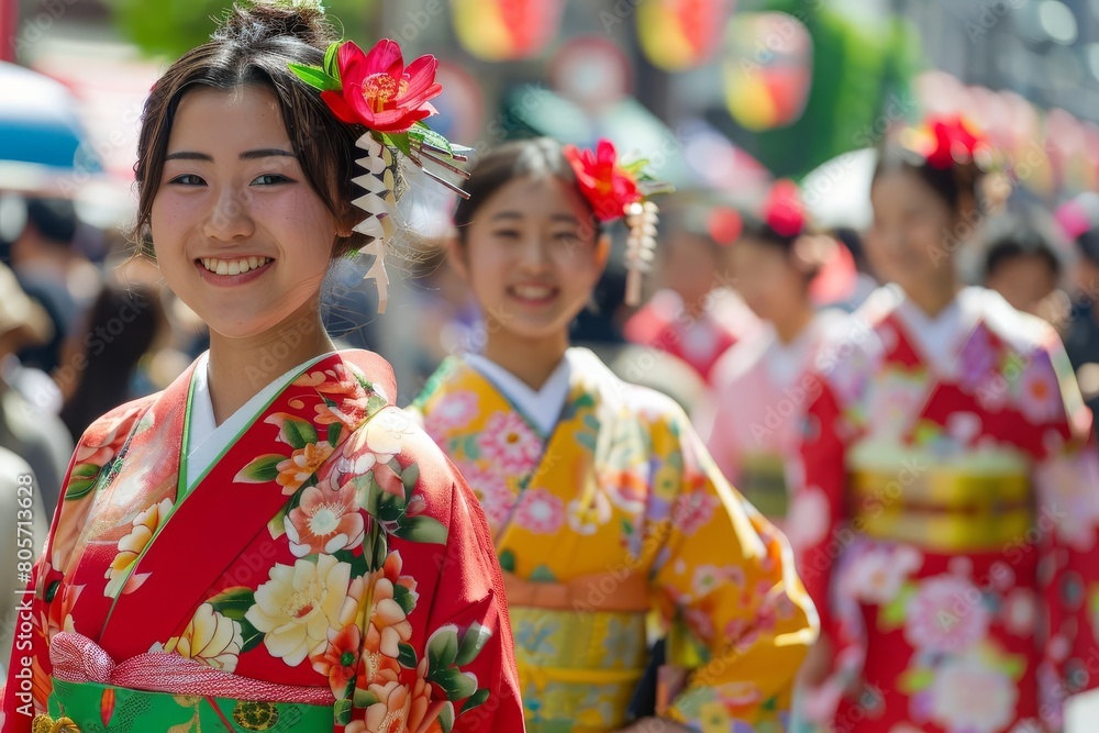 japanese teens in traditional attire celebrating culture on national day lifestyle photo