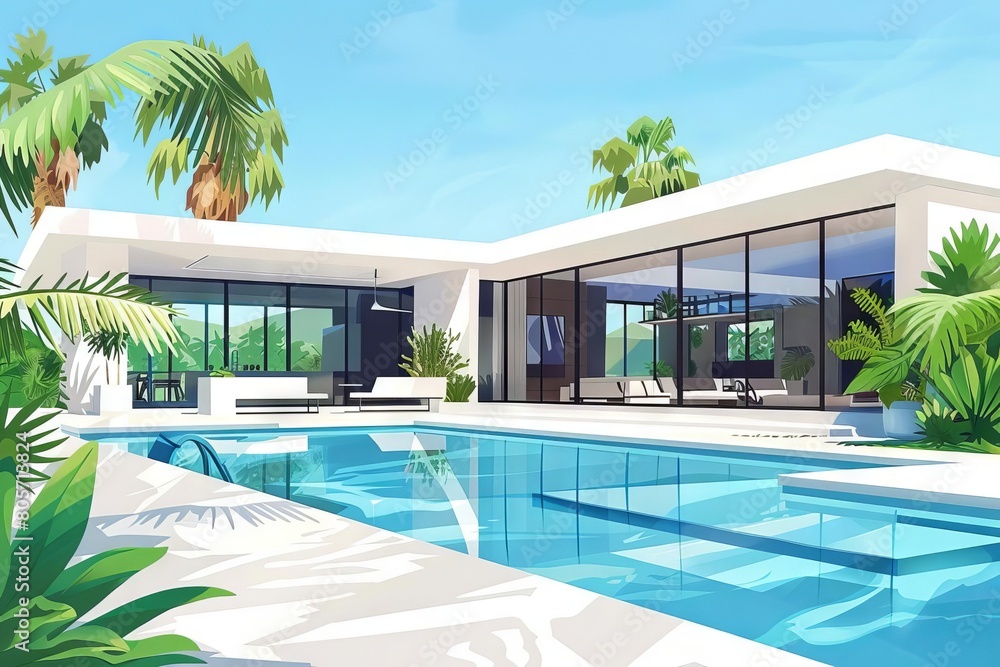 luxurious modern sanctuary sleek house with inviting pool oasis digital illustration