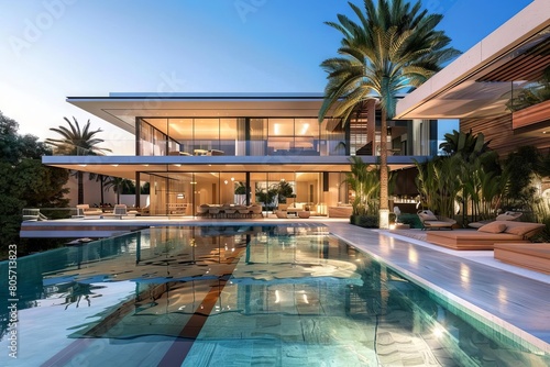 luxurious modern sanctuary sleek house with inviting pool oasis digital illustration © furyon