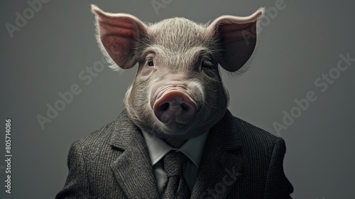 Marvel at the whimsy as a pig dons an elegant suit and a nice tie, an amusing and charming sight, Ai Generated.