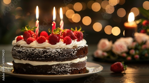 cute cake with candlelit 