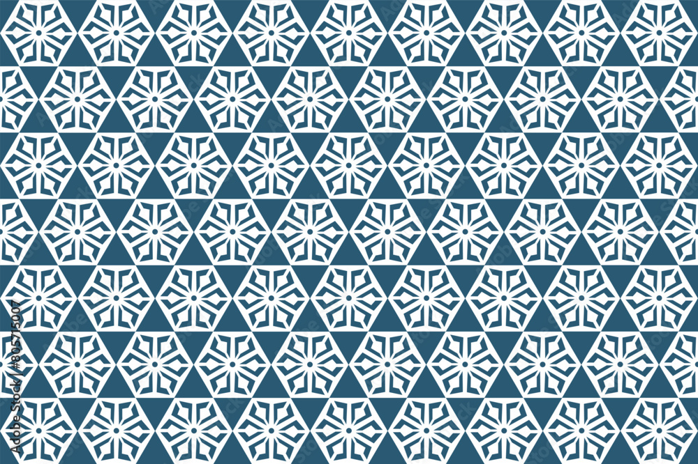 Tile pattern design: geometric white blossom flower on a dark blue background Tile pattern design: geometric white blossom flower on a dark blue background