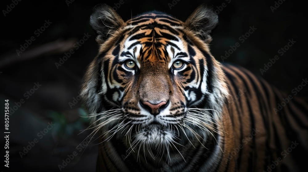 Sumatran tiger, critically endangered, iconic big cat of Sumatra. Ai Generated