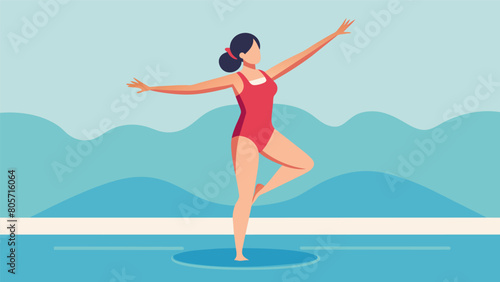 A woman standing in a pool slowly moving her limbs in a water aerobics routine..
