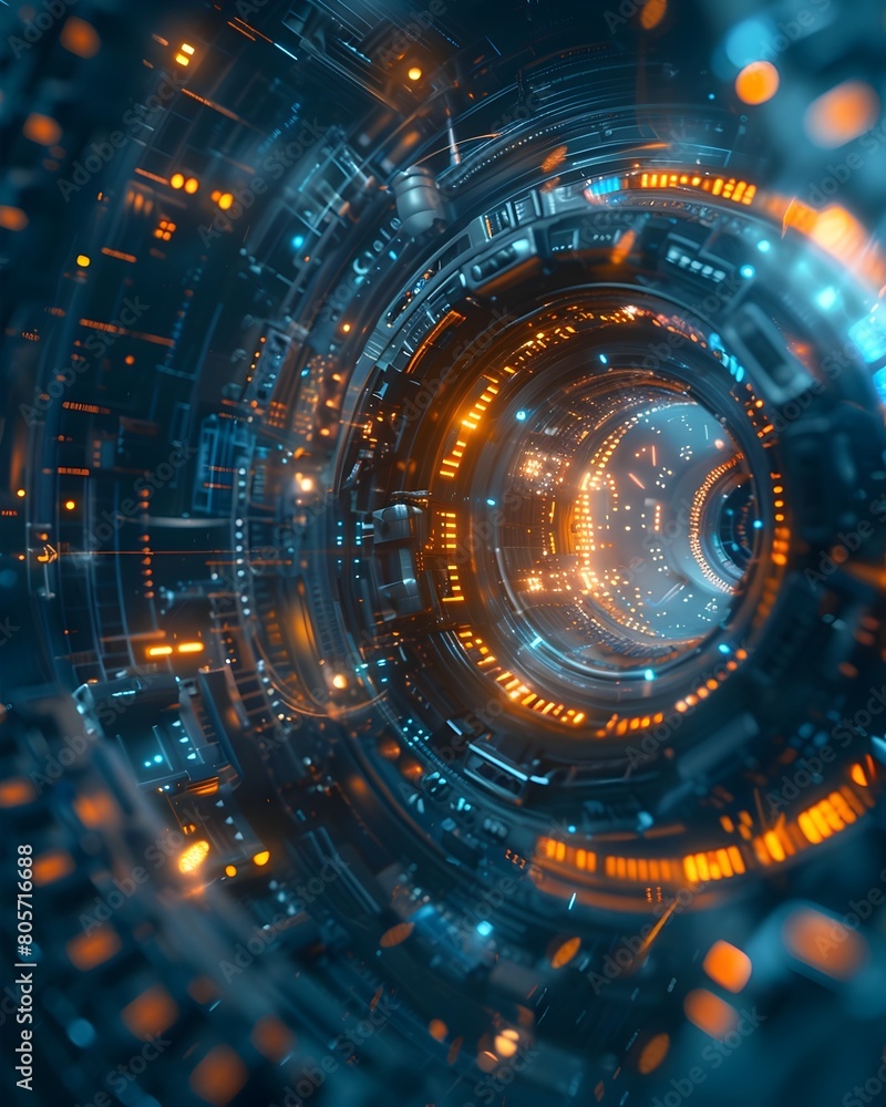 Fototapeta premium Sleek Futuristic Technological Landscape with Holographic Overlays and Mechanical Components