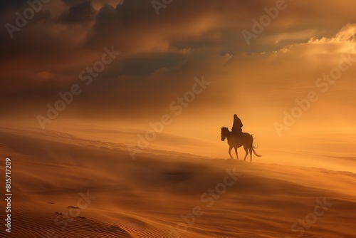 mystical desert ride lone horseback rider traversing vast sandscapes dreamy landscape photograph photo