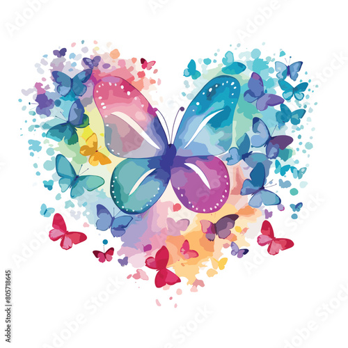 Watercolor love shape by butterfly illustration vector artwork on white background © Amazinart