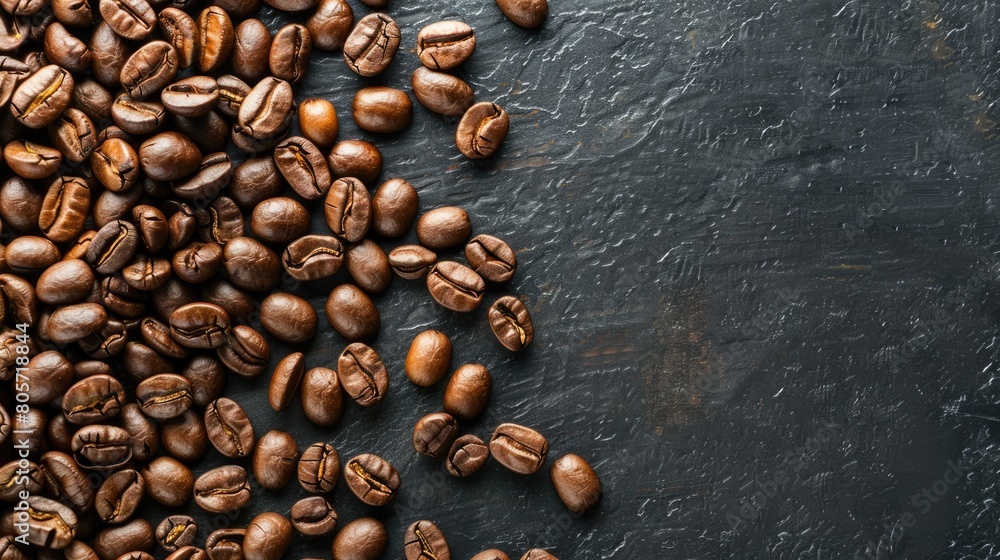 Close-up of brown roasted coffee beans against a dark backdrop, enticing aroma captured, Ai Generated. Close-up of brown roasted coffee beans against a dark backdrop, enticing aroma captured, Ai Generated.