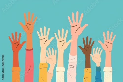 united hands raised in the air teamwork and collaboration concept symbolic illustration