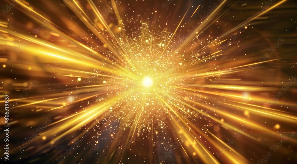 A yellow light burst on black background, like the sun or star shining in space, radiating beams of golden glow with sparkles and streaks of energy A yellow light burst on black background, like the sun or star shining in space, radiating beams of golden glow with sparkles and streaks of energy