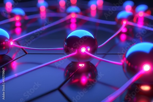 vibrant spheres interconnected by glowing wires symbolizing global communication networks 3d illustration