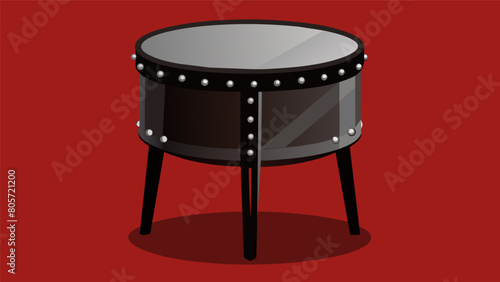 A sy metal drum repurposed into a stylish and modern side table with a sleek black finish and industrial rivet detailing.. Vector illustration