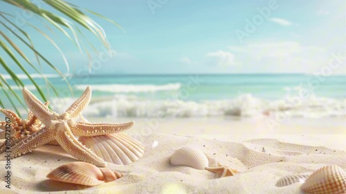 3D Background for Summer. Starfish by The Beach with Sea Background