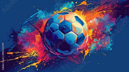 Bright Soccer Ball Design with Splashes for Prints, Clothes, and Logos. Concept Soccer, Bright Style, Patterns, Symbols, Apparel, and Dabs