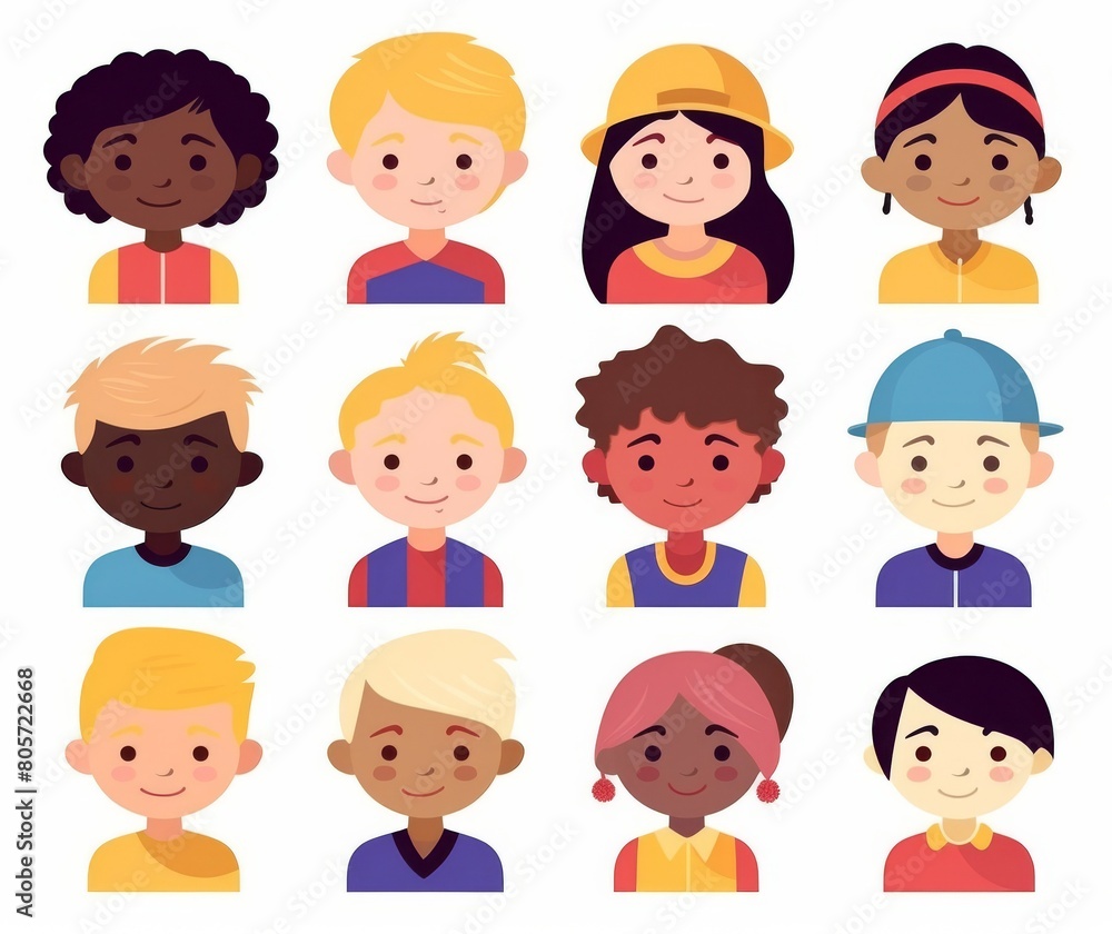 Diverse Cartoon Children's Faces Collection for Education and Social Media Diverse Cartoon Children's Faces Collection for Education and Social Media