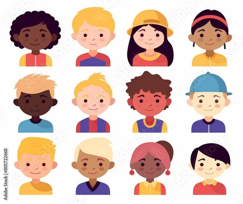 Diverse Cartoon Children's Faces Collection for Education and Social Media