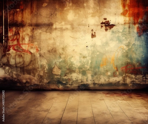 Grungy Urban Wall with Graffiti and Rust for Background or Texture