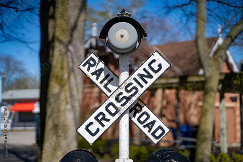Rail road crossing street sign.