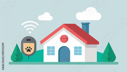 A pet safety device senses a high level of carbon monoxide in the house and sends an immediate alert to the owner giving them time to safely evacuate. Vector illustration