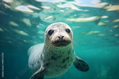 A sleek sea lion glides through the ocean waves Playful sea lion pup frolics in the water Sea lion with wet fur basks in the coastal sunshine Wild sea lion,