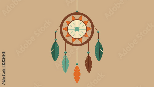 A sustainable and handmade dream catcher made from thrifted twine and feathers adding a bohemian touch to the room while also repurposing materials.. Vector illustration