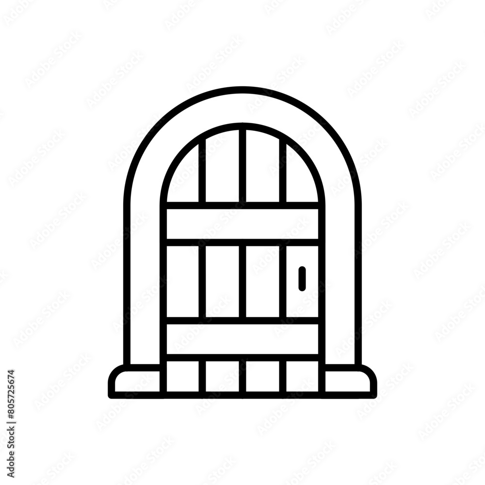 Medieval door outline icons, minimalist vector illustration ,simple transparent graphic element .Isolated on white background