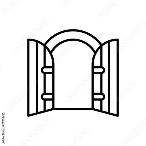 Medieval door outline icons, minimalist vector illustration ,simple transparent graphic element .Isolated on white background