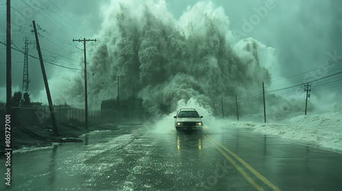 Monumental Tsunami Wave Engulfs Coastal Road