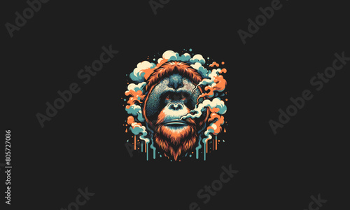 head orangutan with smoke background vector artwork design