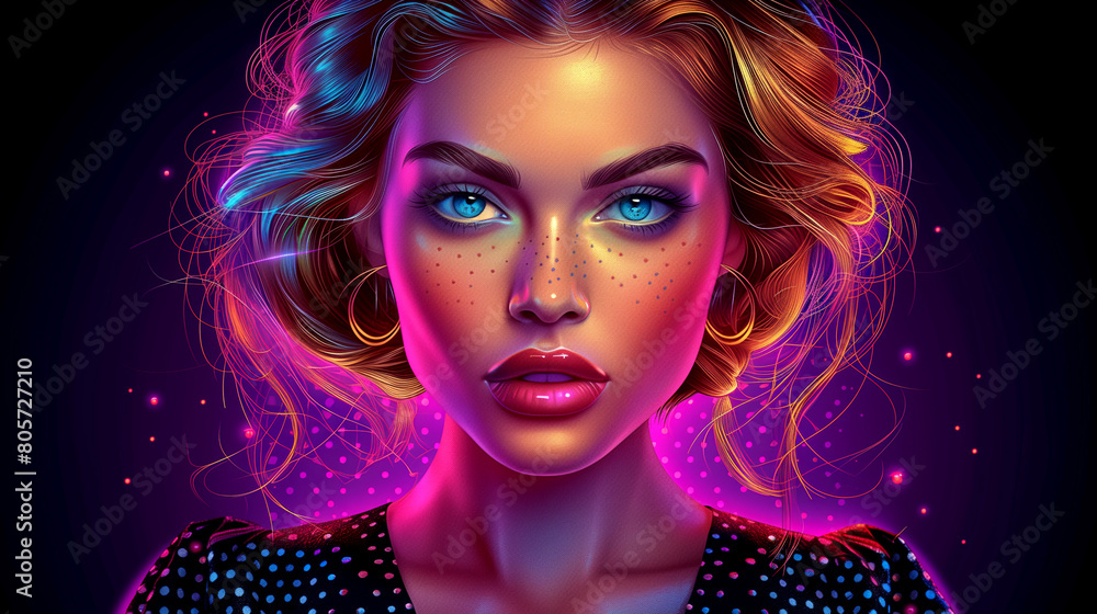 A woman with blue eyes and red lips is the main focus of the image A woman with blue eyes and red lips is the main focus of the image