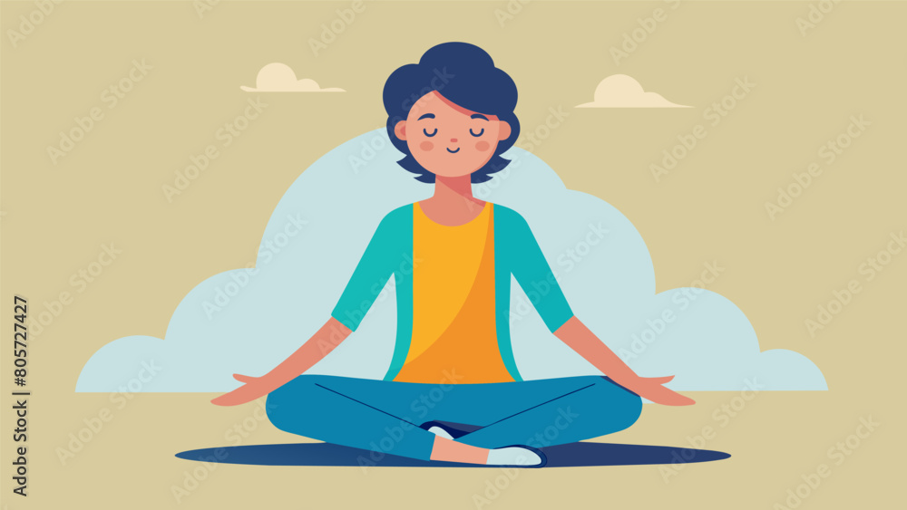 With eyes closed breathing deeply finding release and rejuvenation with a quick yoga flow on your recovery day.. Vector illustration With eyes closed breathing deeply finding release and rejuvenation with a quick yoga flow on your recovery day.. Vector illustration