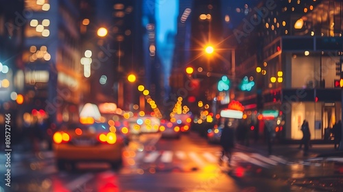 Nighttime City Street Vibrant with Life and Soft Bokeh Lights