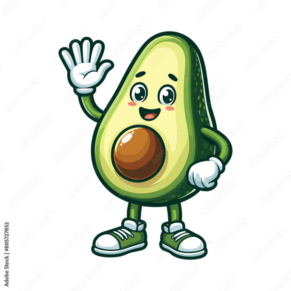 Obraz premium mascot avocado design waving hand vector