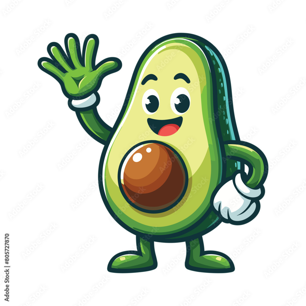 Obraz premium mascot avocado design waving hand vector