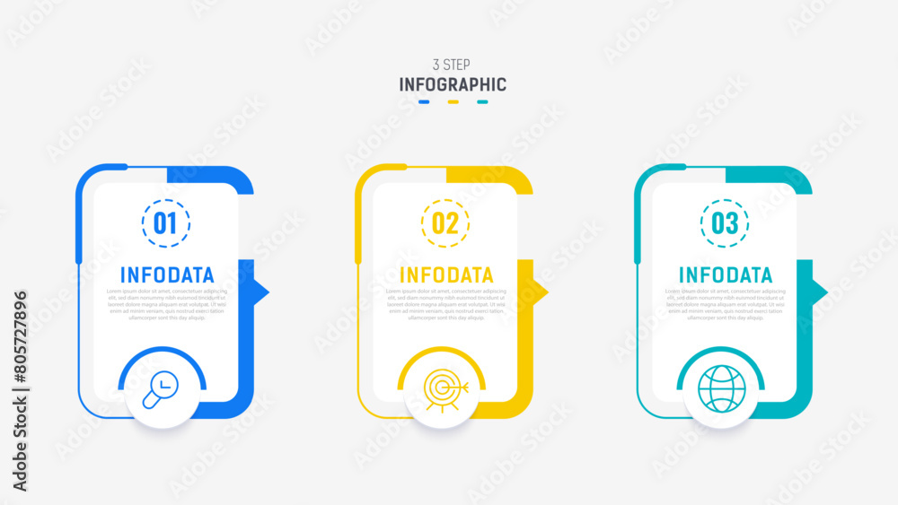 Vetor de Three Step Infographic label design Vector template with line ...