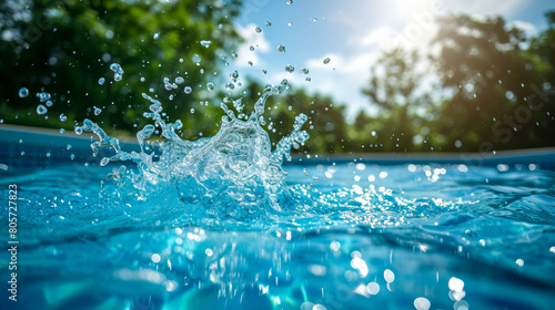 A splash of refreshing water leaps from a crystal-clear pool