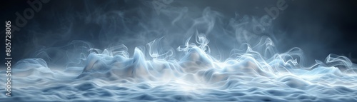 A blue and white image of smoke rising from the ocean