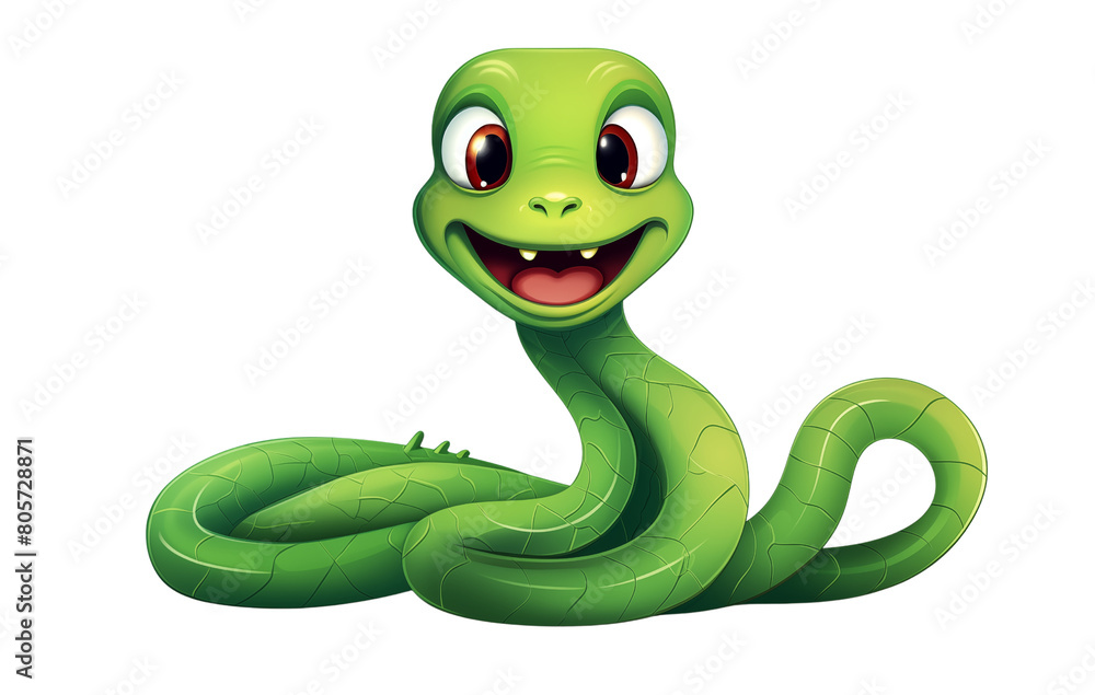 Fototapeta premium green snake cute cartoon snake on transparent background
