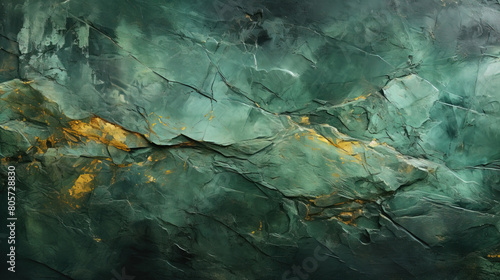 Painted Elegant Dark Green Colors With Marbled Stone or Rock Wall Texture Background